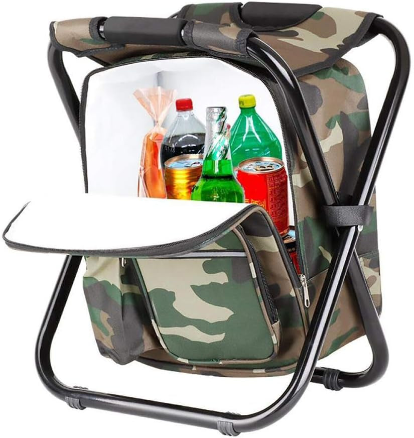 Backpack Chair Foleable Camping Fishing Stool with Cooler Insulated Bags Multifunction Hunting Backpack Chair Stool for Outdoor Hiking Ice Fishing(Camouflage)