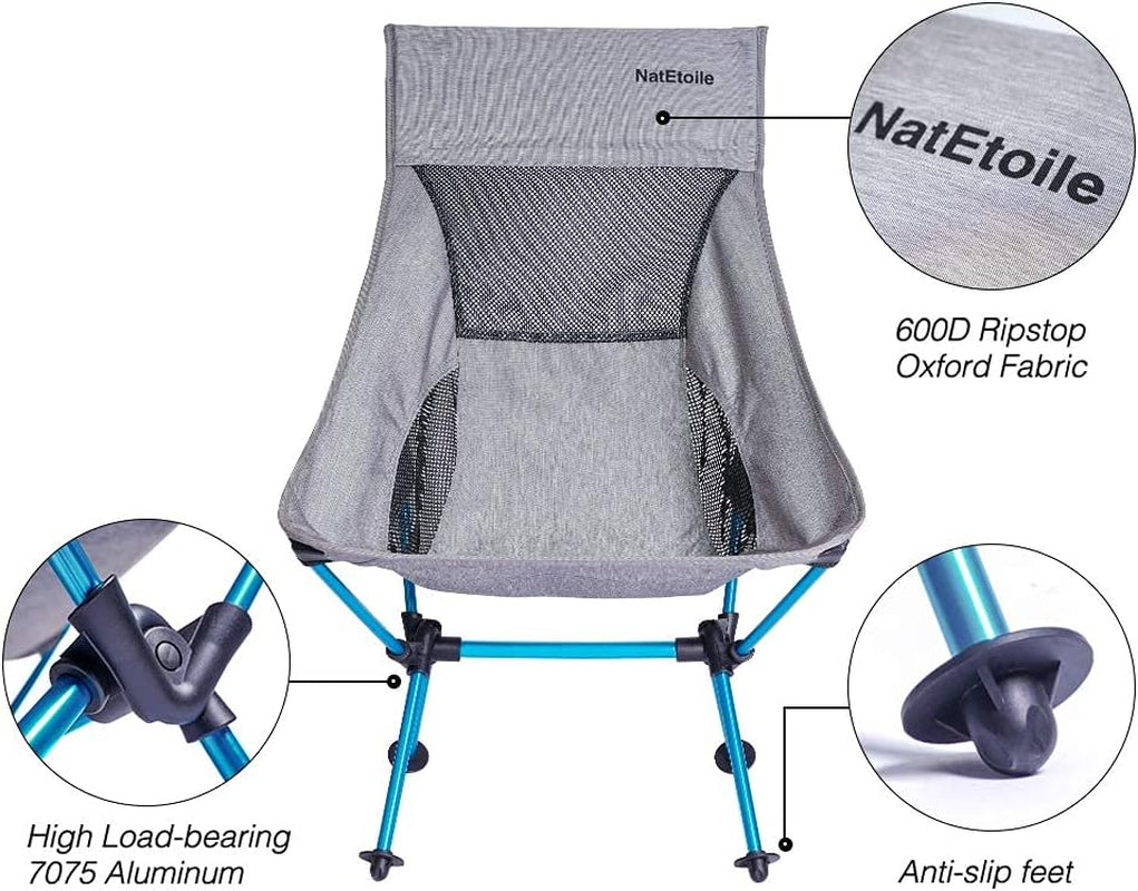 Camping Chair Foldable, Ultralight Portable Outdoor Camp Chair with High Back and Side Pockets, Comapct Portable Chair, Lawn Chair