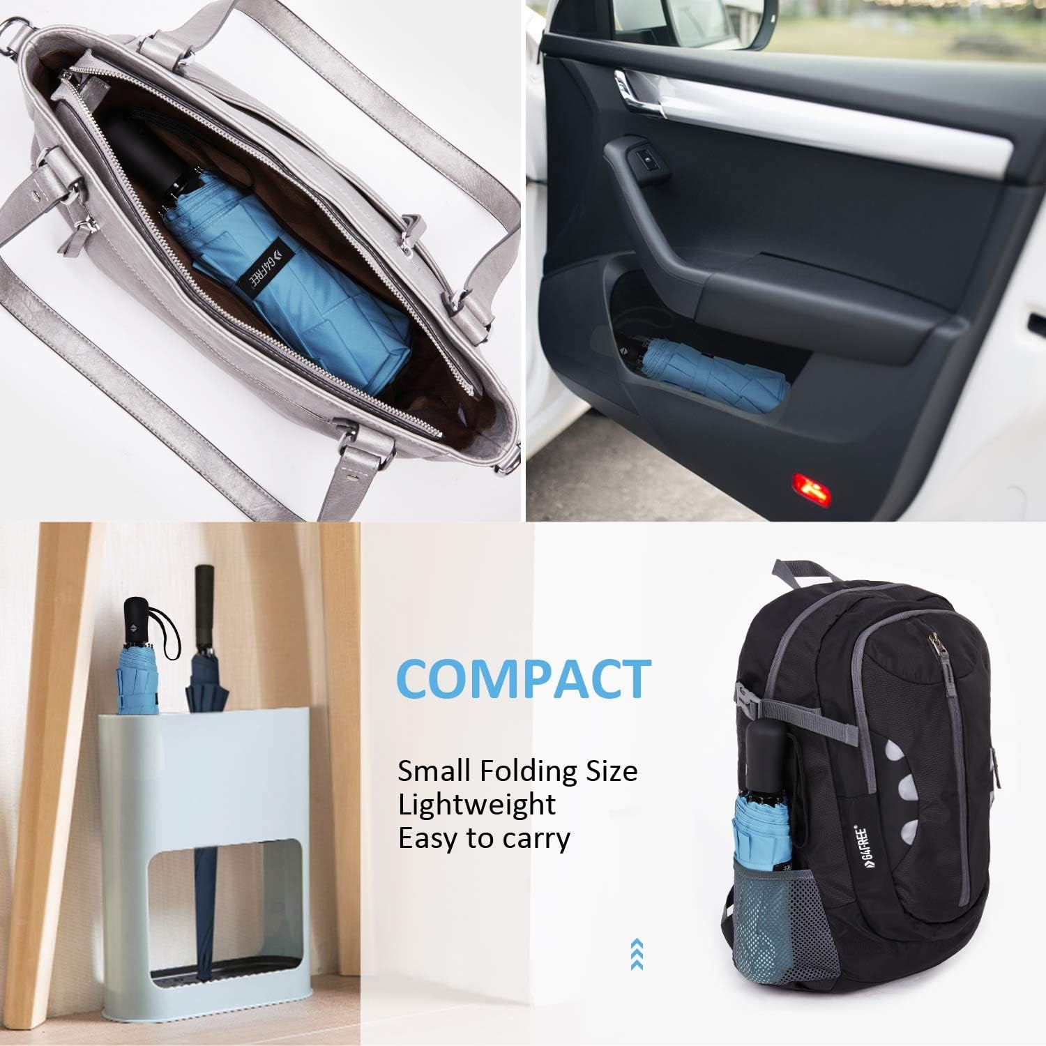 42 Inch Compact Travel Umbrella, Windproof Small Folding Backpack Umbrella for Rain, Auto Open and Close Button(Sky Blue)