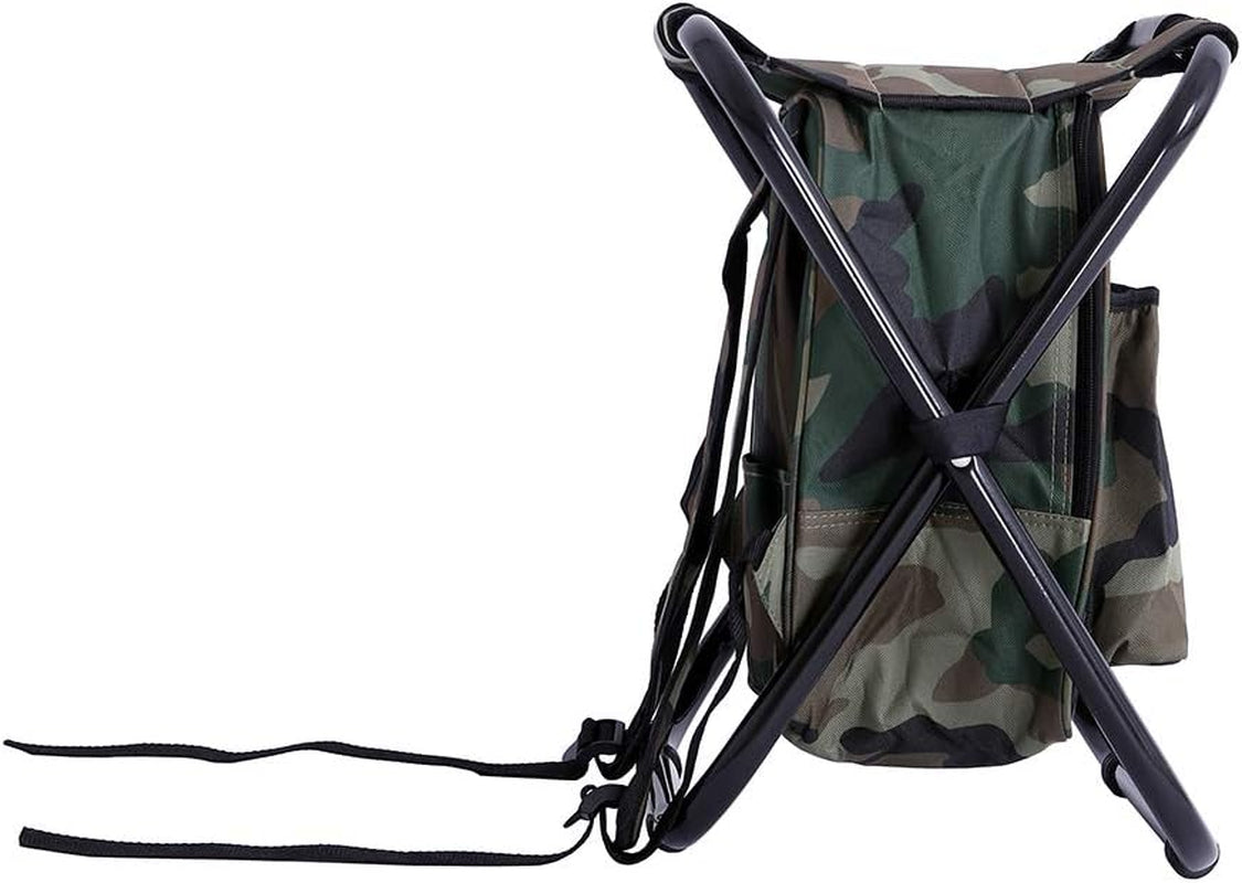 Backpack Chair Foleable Camping Fishing Stool with Cooler Insulated Bags Multifunction Hunting Backpack Chair Stool for Outdoor Hiking Ice Fishing(Camouflage)