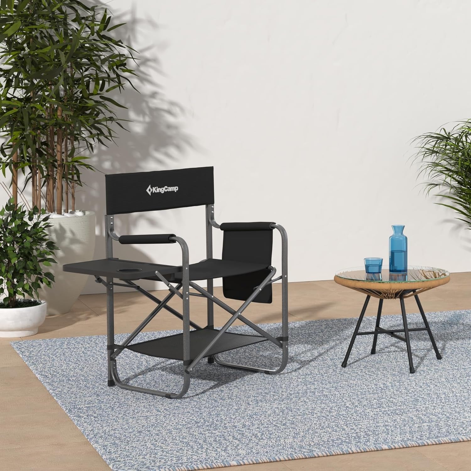 Directors Chair with Side Table, Portable Folding Camping Chairs 300Lbs Heavy Duty Seat with Pocket, Breathable Mesh Back & Compact Design for Camping Hiking Backpacking Fishing