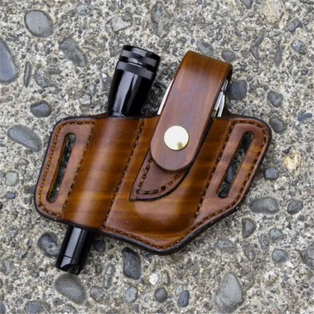 EDC Waist Pack Leather Waist Holster Belt Loop Holder Organizer Waist Pouch Outdoor Waist Pack for Lighter Flashlight Pliers