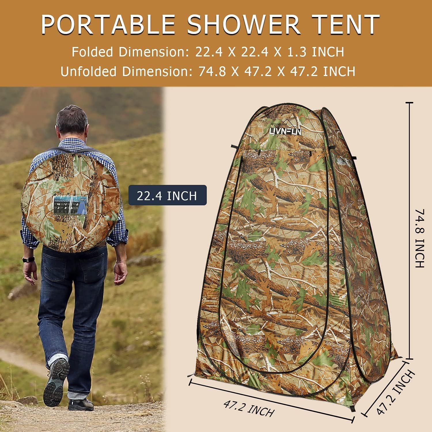 Privacy Shower Tent – Pop up Changing Tent Camping Shower Toilet Tent Portable Shelters Room 6.2 FT Tall