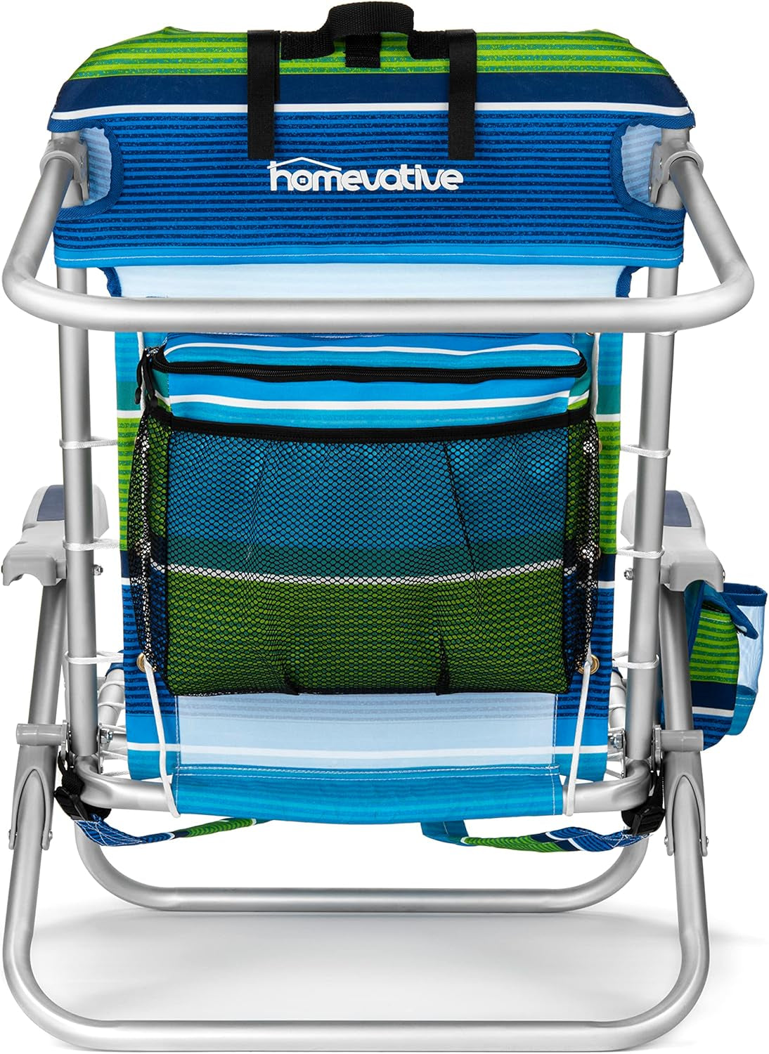 Cooler+ Folding Backpack Beach Chair with 5 Positions, Towel Bar, XL Cooler Pouch, Storage Net, Cup and Phone Holder, Deep Sea, 2 Pack