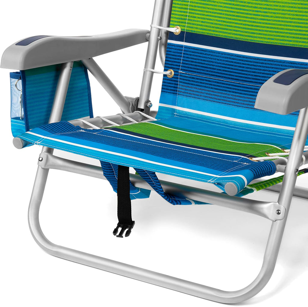 Cooler+ Folding Backpack Beach Chair with 5 Positions, Towel Bar, XL Cooler Pouch, Storage Net, Cup and Phone Holder, Deep Sea, 2 Pack