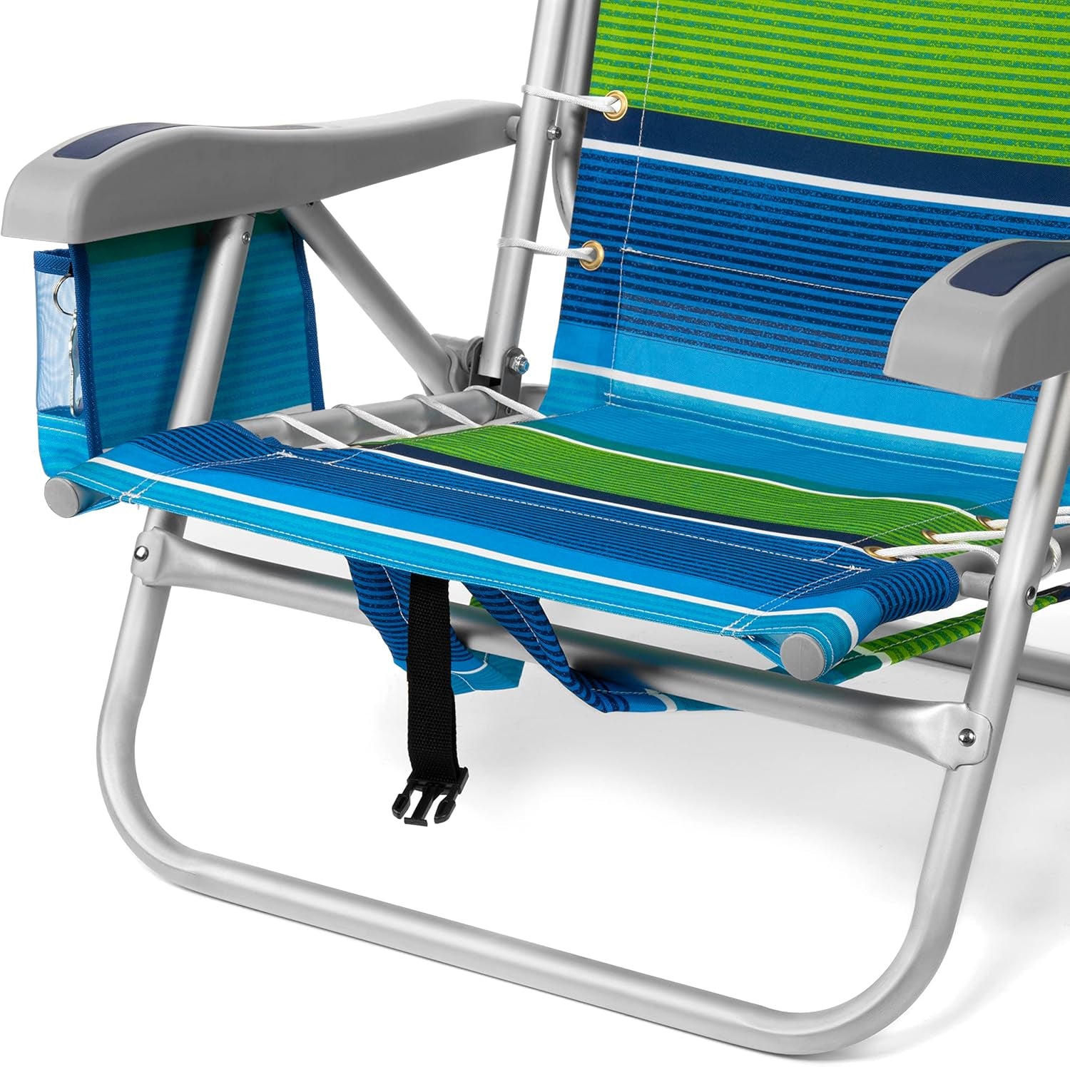 Cooler+ Folding Backpack Beach Chair with 5 Positions, Towel Bar, XL Cooler Pouch, Storage Net, Cup and Phone Holder, Deep Sea, 2 Pack