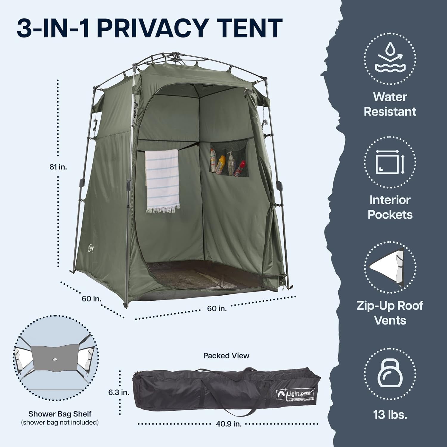 Outdoors 3-In-1 Privacy Tent | Changing Room and Outdoor Shower | Pop up Changing Tent for Camping | Privacy Tent for Camp Shower | Portable Camping Bathroom