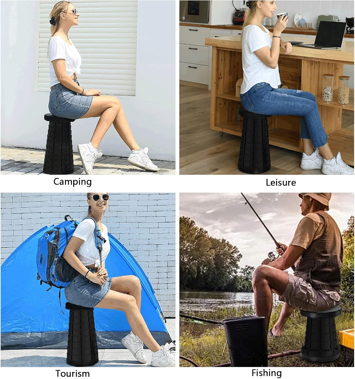 Retractable Folding Stools Portable Camping Stool Upgraded Collapsable Stool Telescopic Camping Stool Fishing Chair Seat for Fishing Camping Outdoors Indoors, Max Load 330Lbs