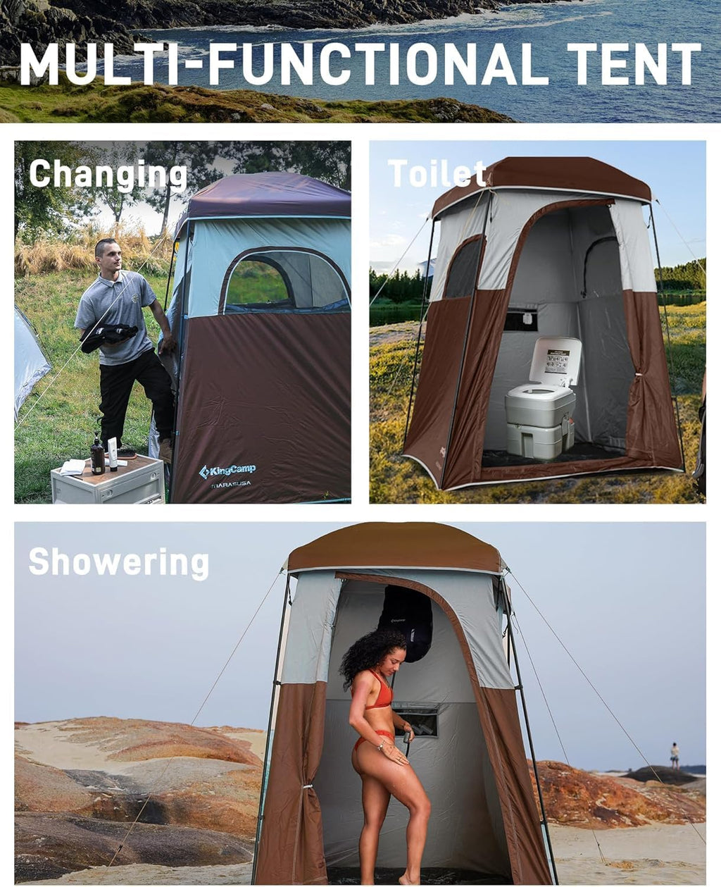 Shower Tent, Portable Privacy Tent Outdoor Camping 1/2 Room Toilet Tents with Shower Bag & Dressing Room for Travel Beach Tailgate