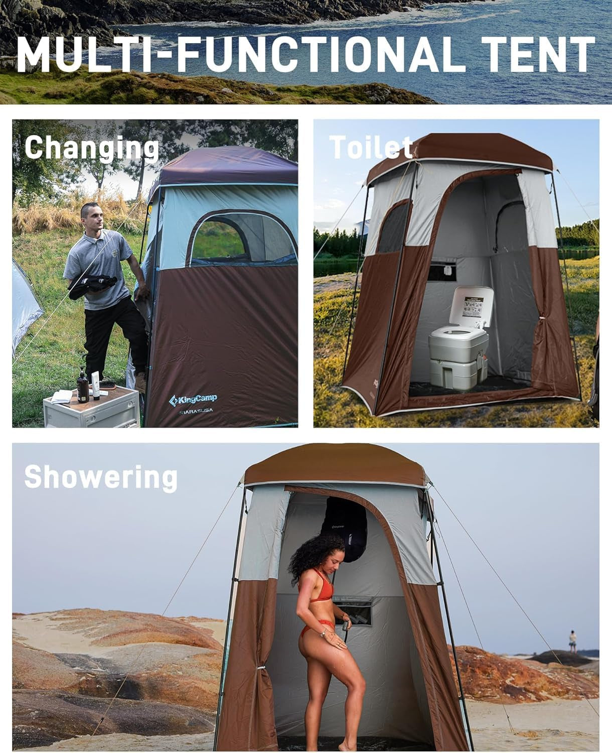 Shower Tent, Portable Privacy Tent Outdoor Camping 1/2 Room Toilet Tents with Shower Bag & Dressing Room for Travel Beach Tailgate