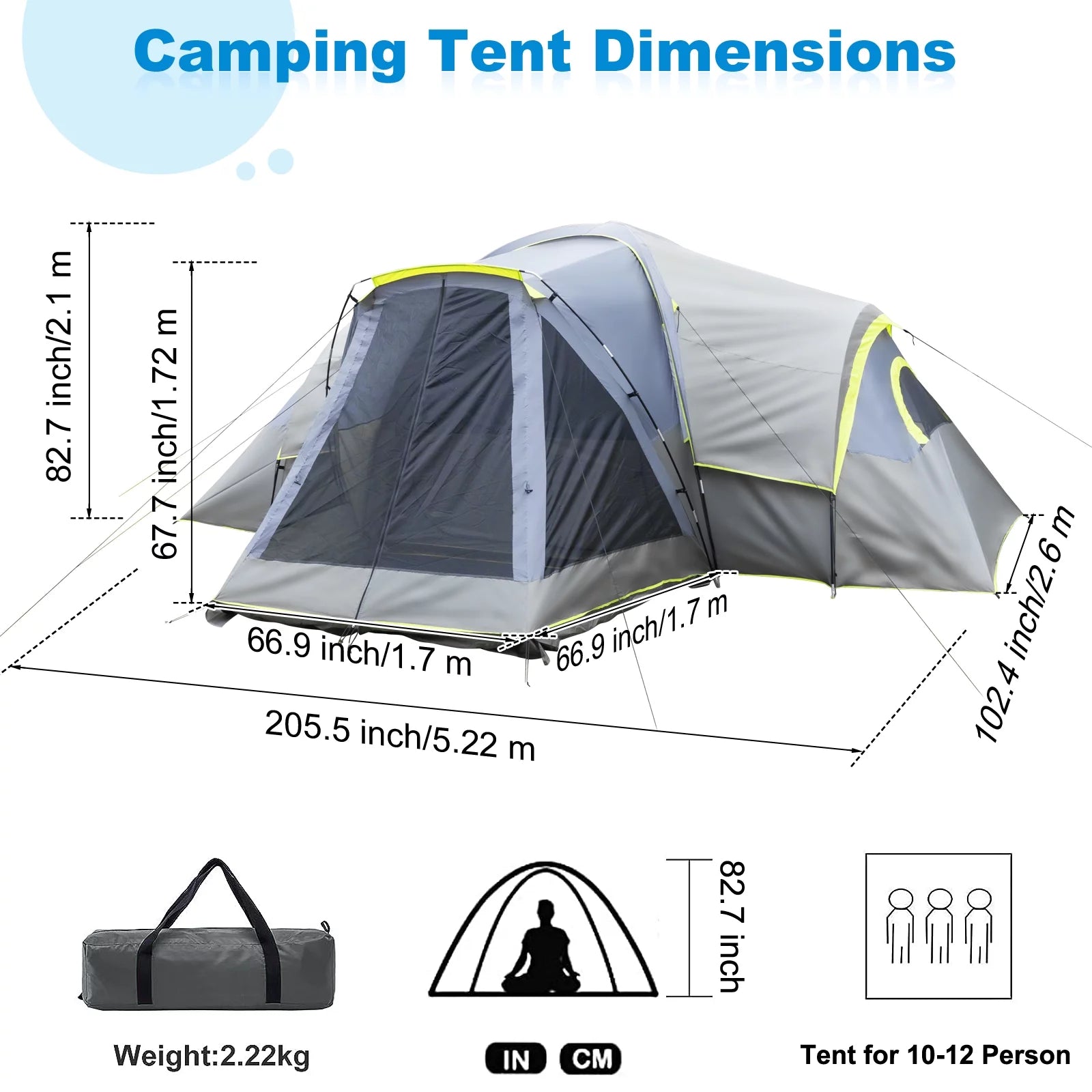 Camping Cabin Tent for 10 People Family Tents, Rainproof, and Durable Construction
