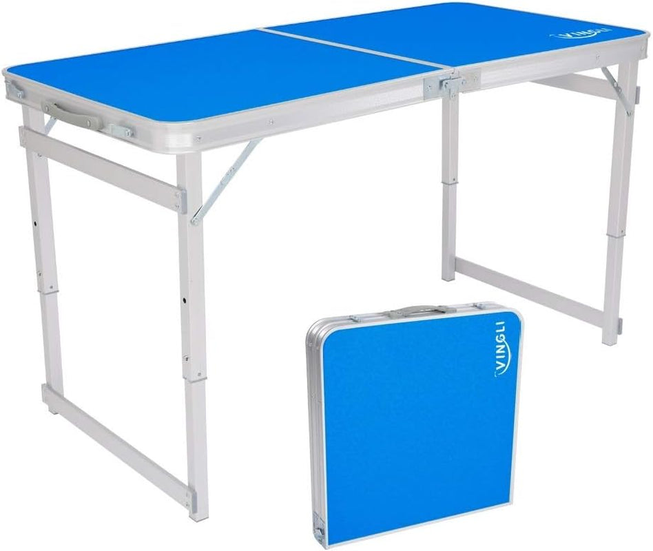 4FT Folding Table with Carrying Handle Suitcase Table Height Adjustable Pop up Collapsible Lightweight Portable for Indoor Outdoor Picnic, Tailgating Camping, Hiking, Fishing, BBQ …