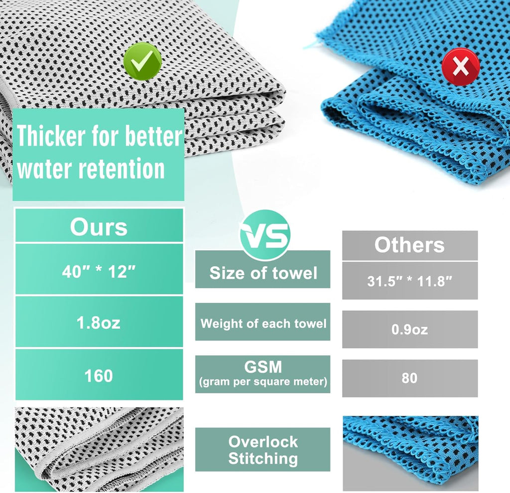Cooling Towel 20 Pack (40"X12") Ice Towels, 160GSM Soft Breathable, Super Absorbent, Quick Cold Towel, for Bowling, Yoga, Travel, Camping, Golf, Football, Hiking, Outdoor Work