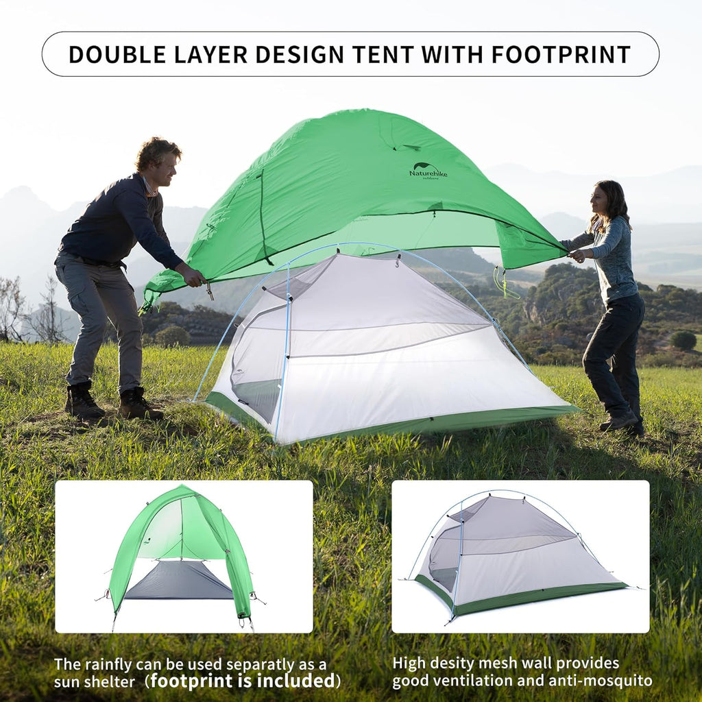 Cloud-Up 2 Person Tent Lightweight Backpacking Tent with Footprint - Free Standing Ultralight Camping Hiking Backpack Tents Two Person Tent