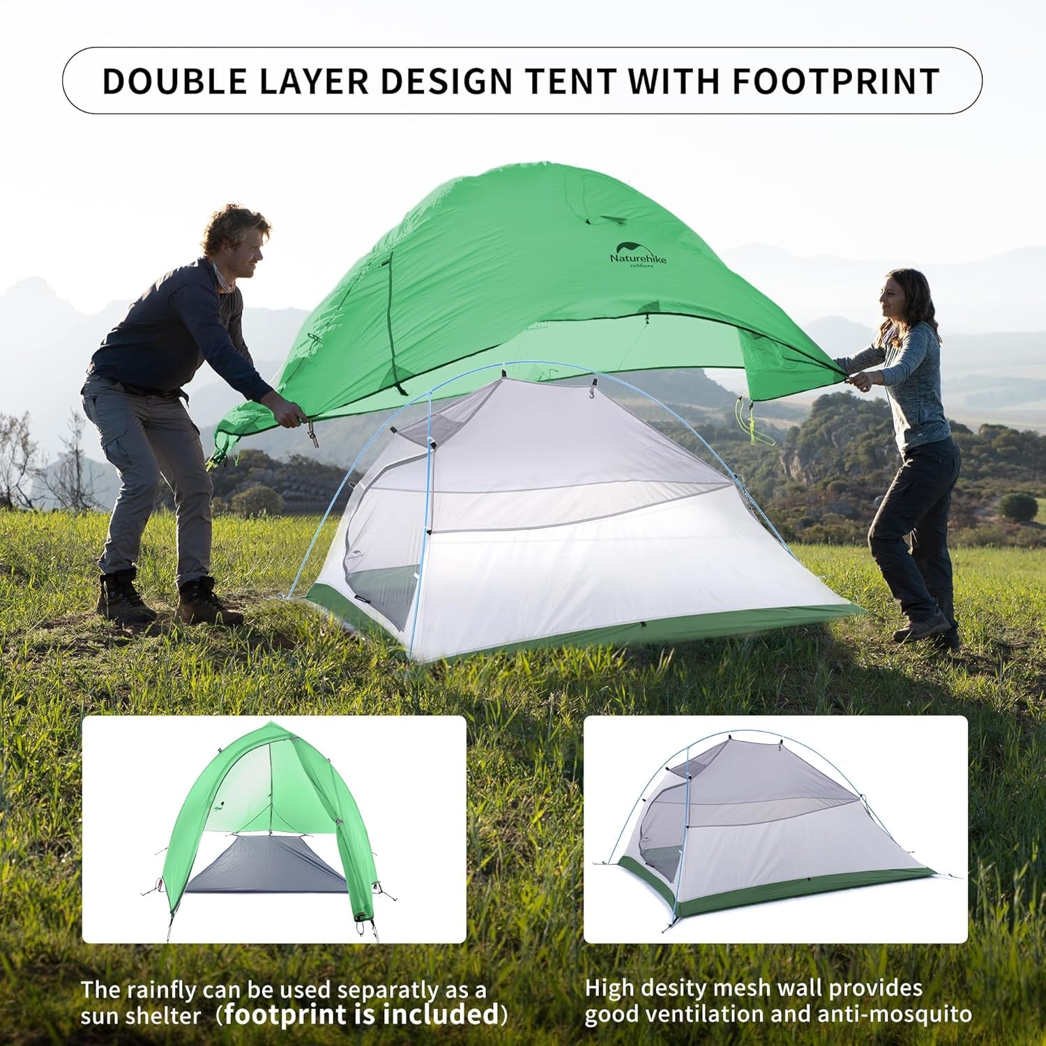 Cloud-Up 2 Person Tent Lightweight Backpacking Tent with Footprint - Free Standing Ultralight Camping Hiking Backpack Tents Two Person Tent