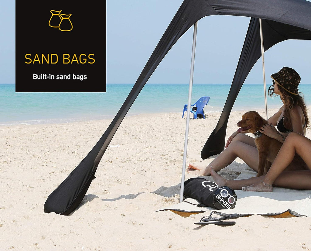 Beach Tent Extra Large Beach Shelter 6 Adults, Sun Shade, Beach Canopy, Beach Shade with 2 Aluminum Poles and Sand Bags(Light Blue, XL)