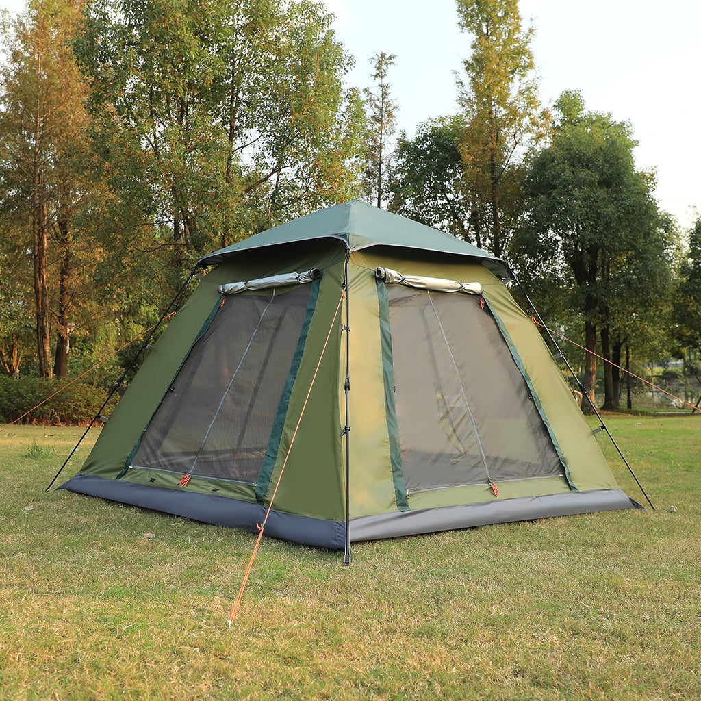 4 Person Lightweight Camping Tent Easy Setup Large Cabin Tent Waterproof and Sun Protect Instant Tent with Sun Shade for Outdoor Hiking Four Large Mesh Windows for Optimized Ventilation