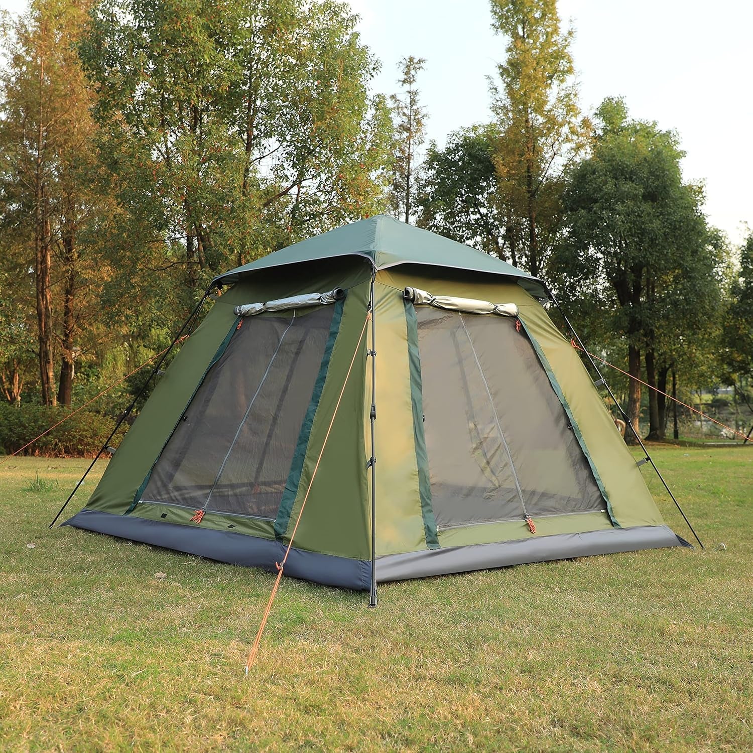 4 Person Lightweight Camping Tent Easy Setup Large Cabin Tent Waterproof and Sun Protect Instant Tent with Sun Shade for Outdoor Hiking Four Large Mesh Windows for Optimized Ventilation