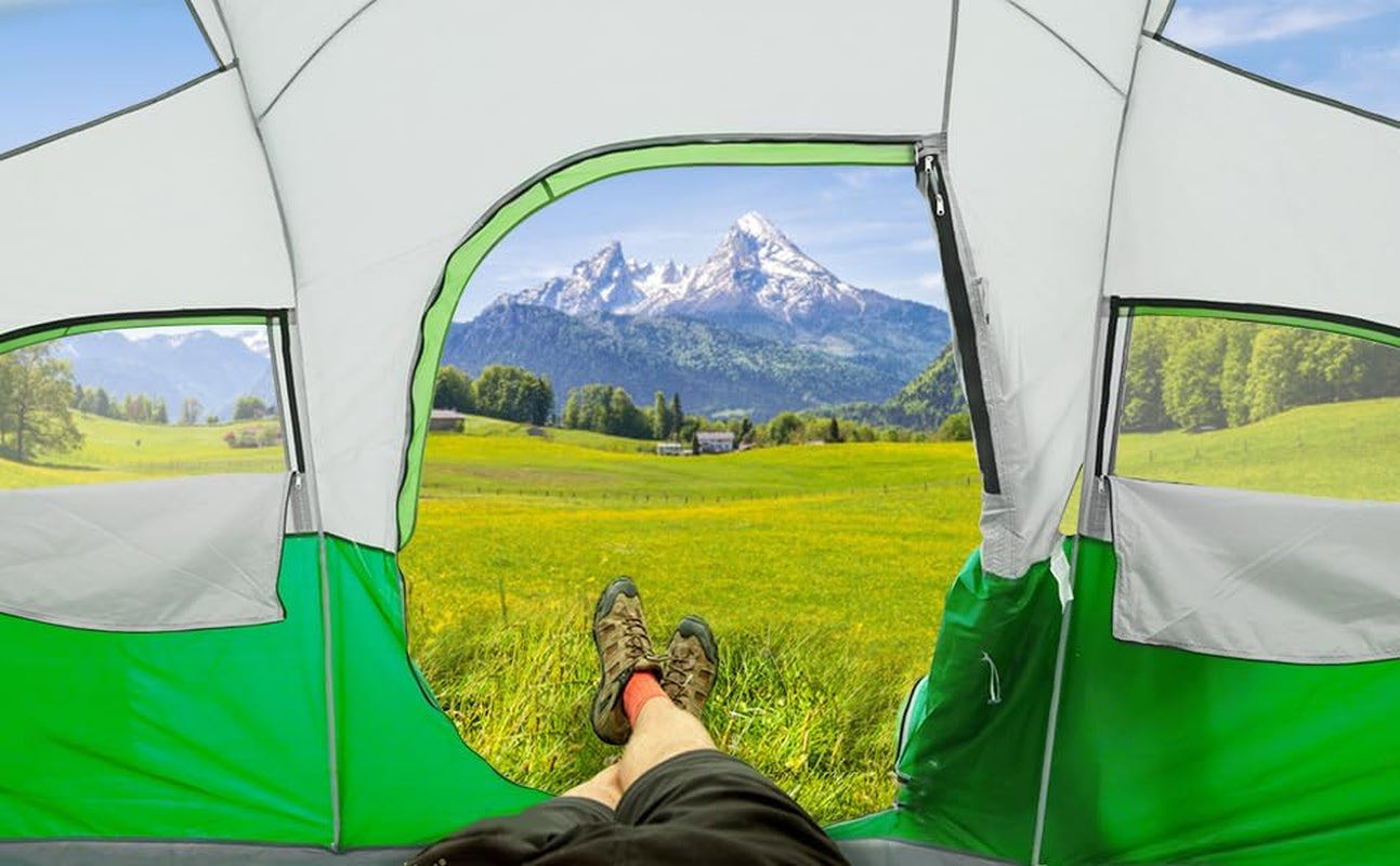 Tent 8 Person Camping Tents, Weather Resistant Family Tent, 5 Large Mesh Windows, Double Layer, Divided Curtain for Separated Room, Portable with Carry Bag