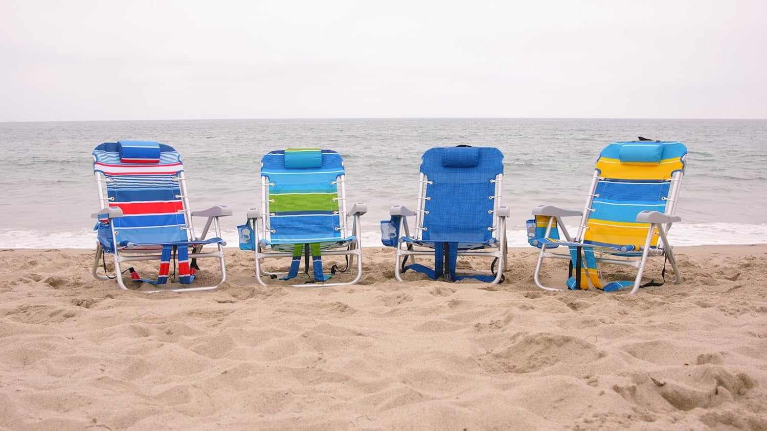 Cooler+ Folding Backpack Beach Chair with 5 Positions, Towel Bar, XL Cooler Pouch, Storage Net, Cup and Phone Holder, Deep Sea, 2 Pack
