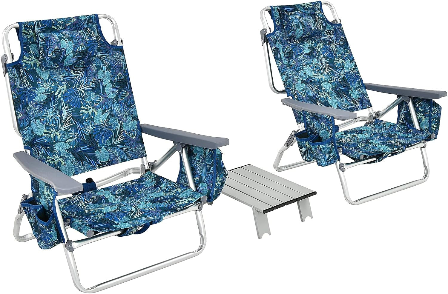 Beach Chair, Folding Backpack Beach Chairs for Adults with 5 Positions, Head Pillow, Cooler Bag, Towel Bar, Cup Holders, Sunbath Sling Tanning Lounge, Foldable Layout Camping Chairs