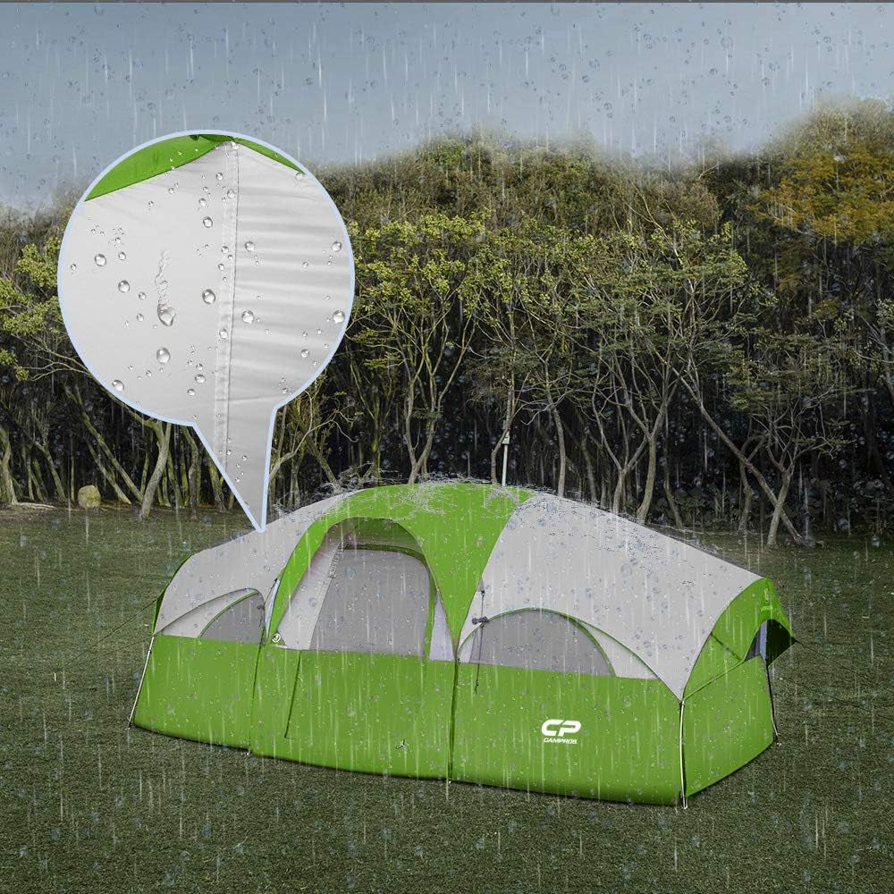 Tent 8 Person Camping Tents, Weather Resistant Family Tent, 5 Large Mesh Windows, Double Layer, Divided Curtain for Separated Room, Portable with Carry Bag