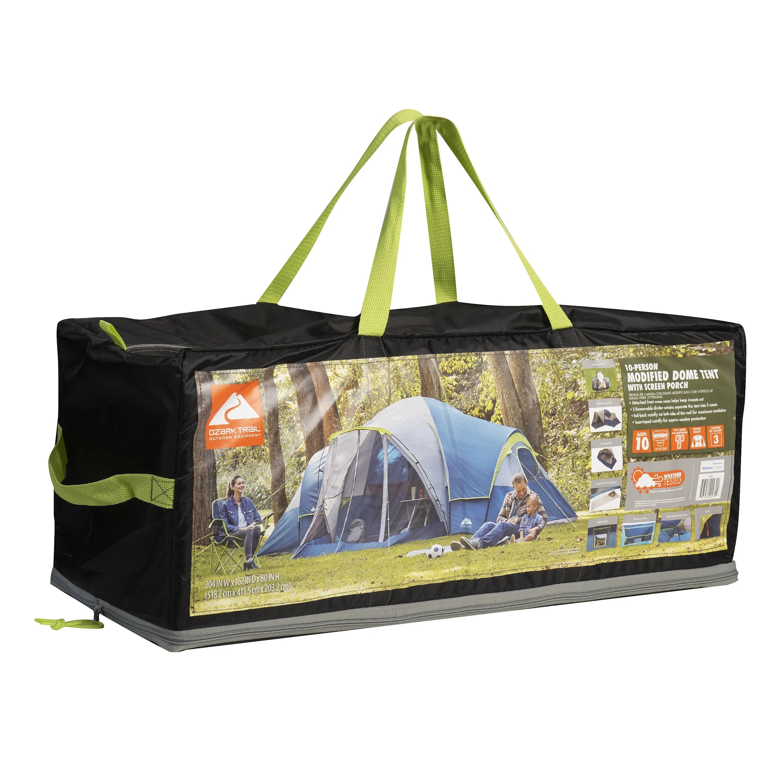 10-Person Dome Tent with Screen Porch – 3-Room Family Camping Tent with Weather Protection