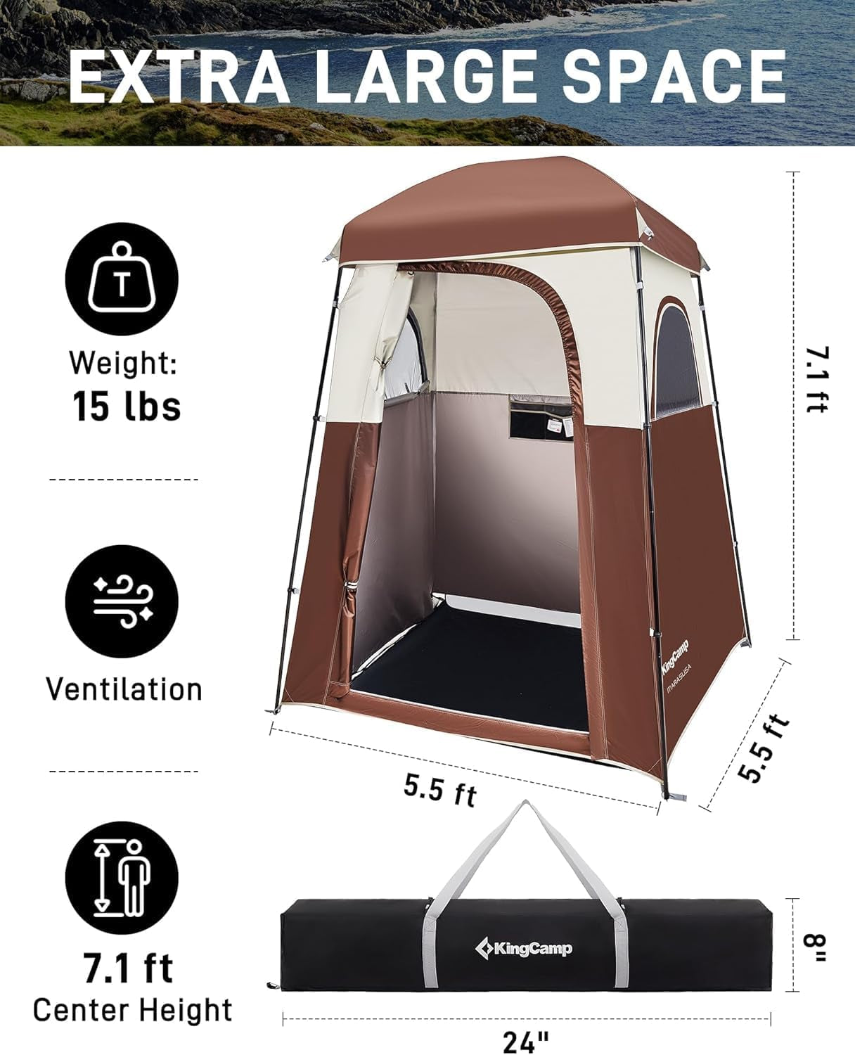 Shower Tent, Portable Privacy Tent Outdoor Camping 1/2 Room Toilet Tents with Shower Bag & Dressing Room for Travel Beach Tailgate