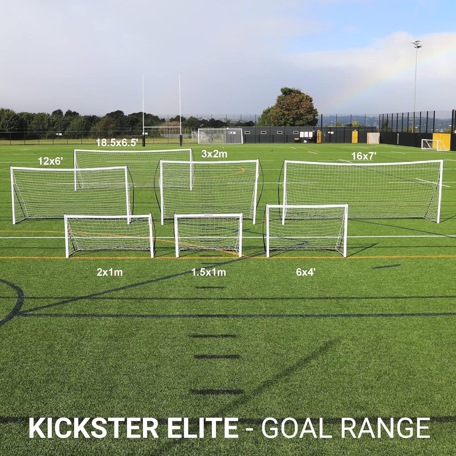 Kickster Elite Portable Soccer Goal | Integrated Weighted Base for Training on Turf, Hard Floors or Grass | Sizes 5X3', 6X4', 12X6', 16X7', & 3X2M [Single Goal]