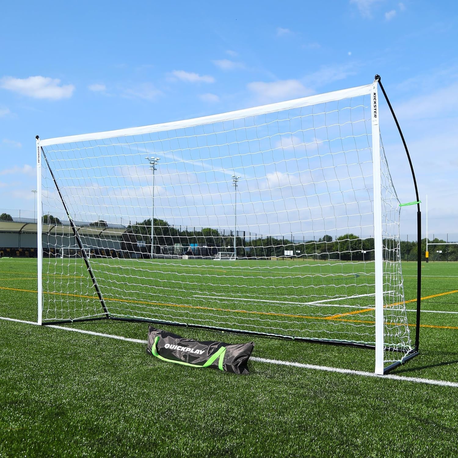 Kickster Elite Portable Soccer Goal | Integrated Weighted Base for Training on Turf, Hard Floors or Grass | Sizes 5X3', 6X4', 12X6', 16X7', & 3X2M [Single Goal]