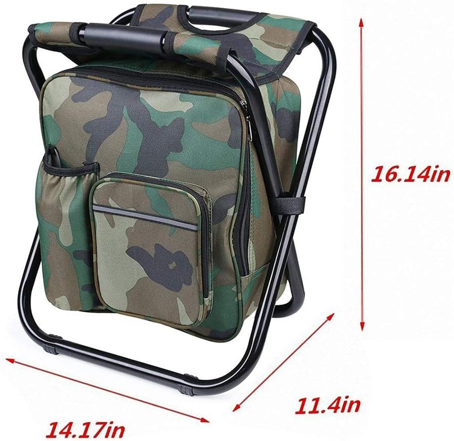 Backpack Chair Foleable Camping Fishing Stool with Cooler Insulated Bags Multifunction Hunting Backpack Chair Stool for Outdoor Hiking Ice Fishing(Camouflage)