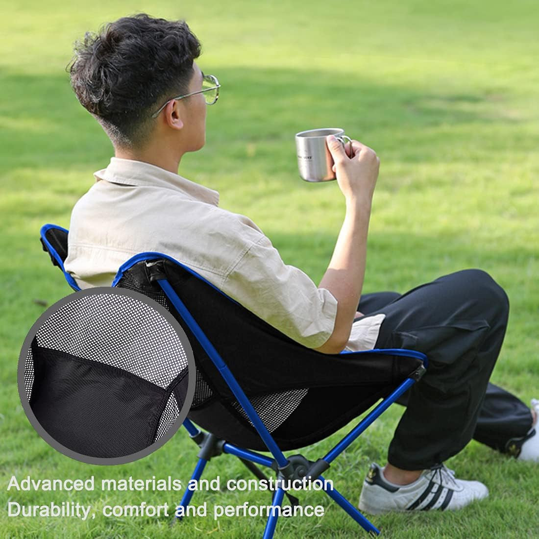 Portable Folding Camping Chair, Lightweight and Compact Outdoor Chair, Suitable for Outdoor Activities, Hiking, Camping, Picnic Camping Chair with Portable Storage Bag (Blue)