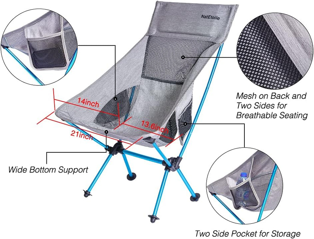 Camping Chair Foldable, Ultralight Portable Outdoor Camp Chair with High Back and Side Pockets, Comapct Portable Chair, Lawn Chair