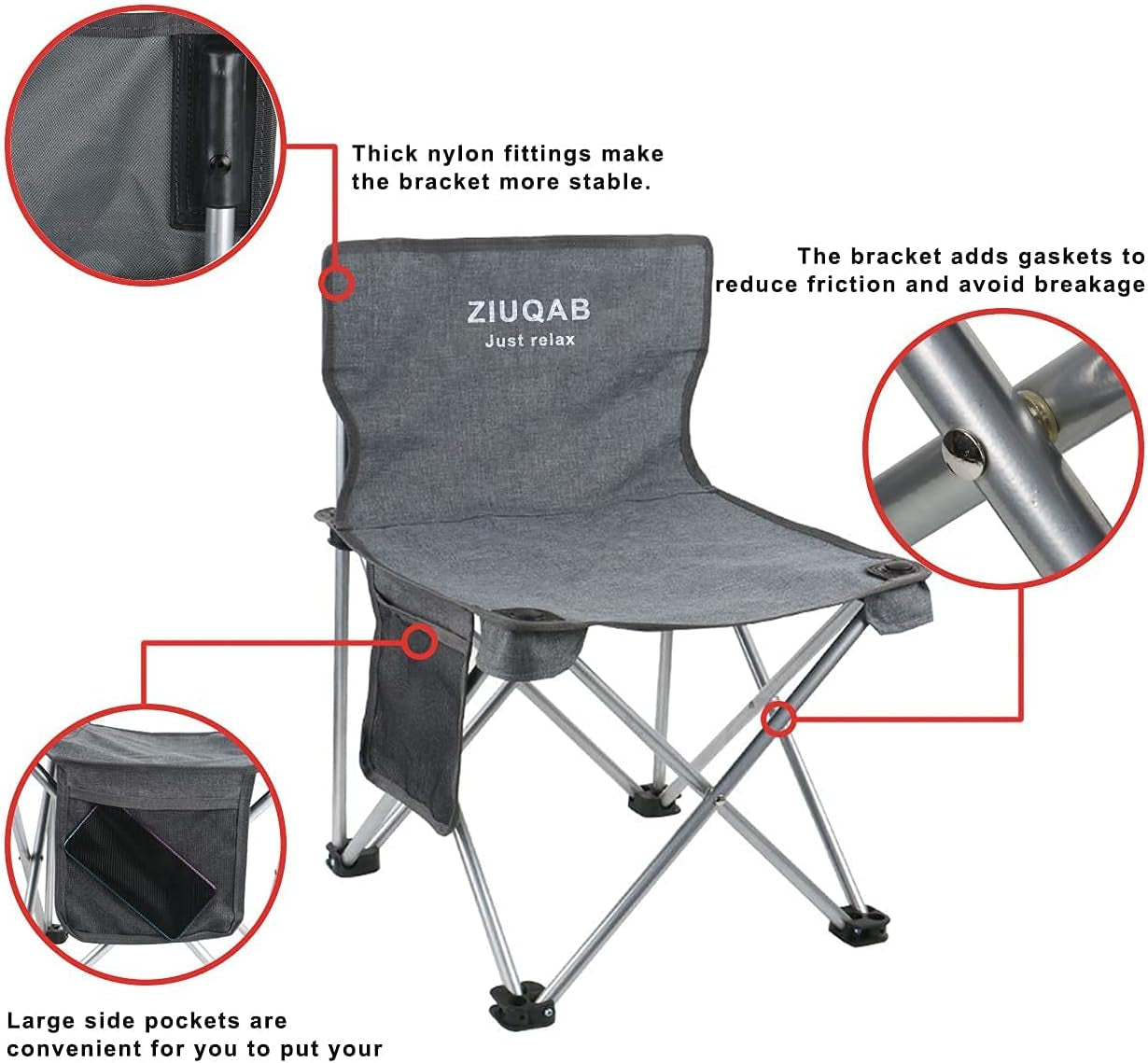 13" Folding Portable Chairs for Camping, Small Ultralight Stool with Organizer Bag, outside Grey Seat Kit for Fishing, Family, Picnic, Beach, Patio, Ice Fishing