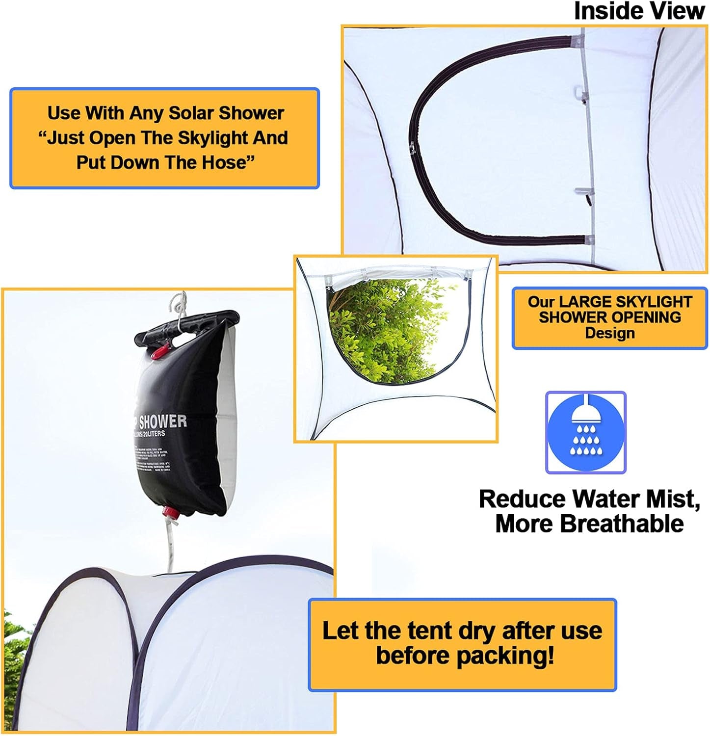 Pop up Shower Tent Dressing Changing Room Privacy Portable Camping Shelters 4' X 4' X 78" H Extra-Large Space