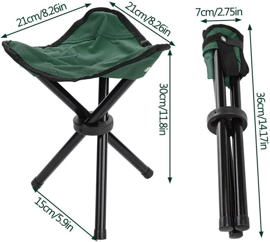 Folding Tripod Chair, Portable Lightweight Folding Tripod Fishing Camping Stool for Outdoor Camping Walking Hiking Fishing Travel (Green-S)