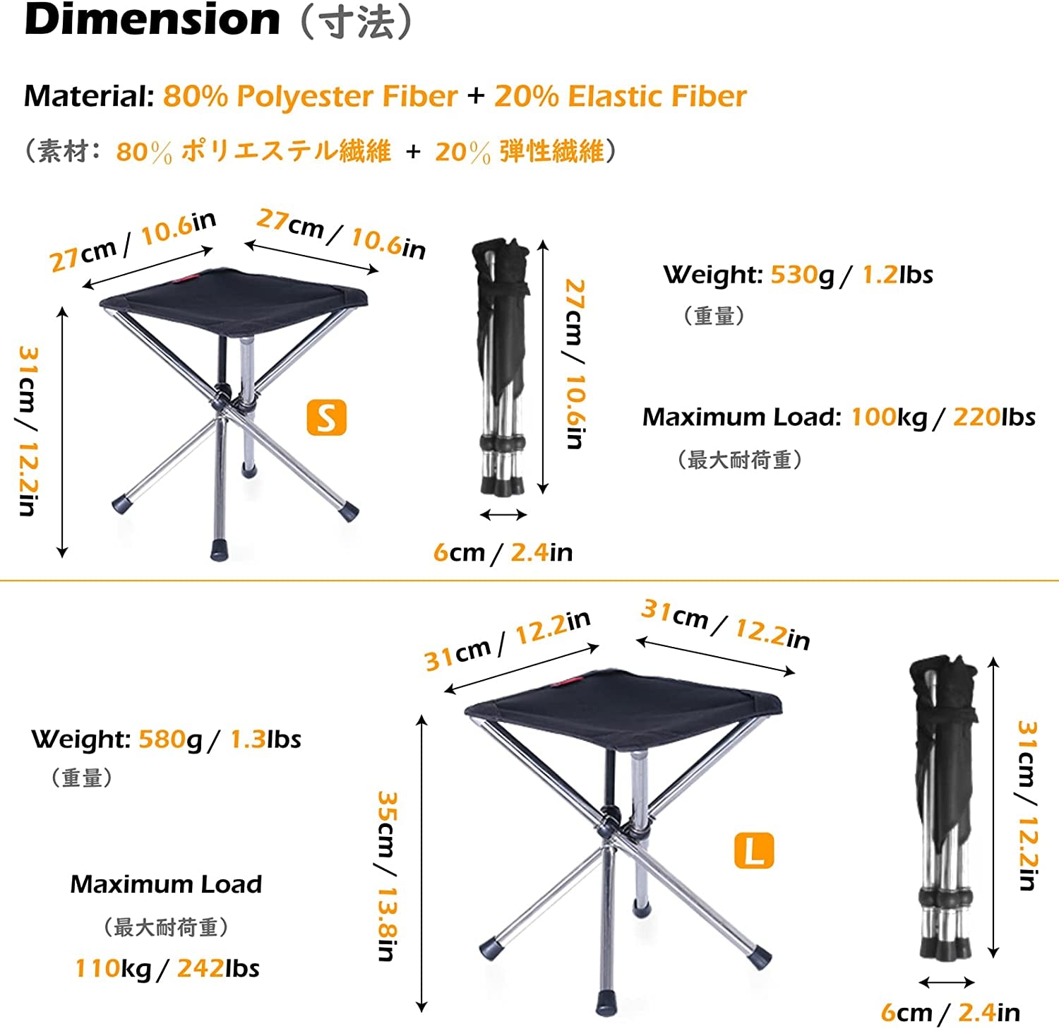 Compact Camping Stool Folding Tripod Chair Lightweight Portable Camp Stool Mini Foldable Chair (Blue - L)